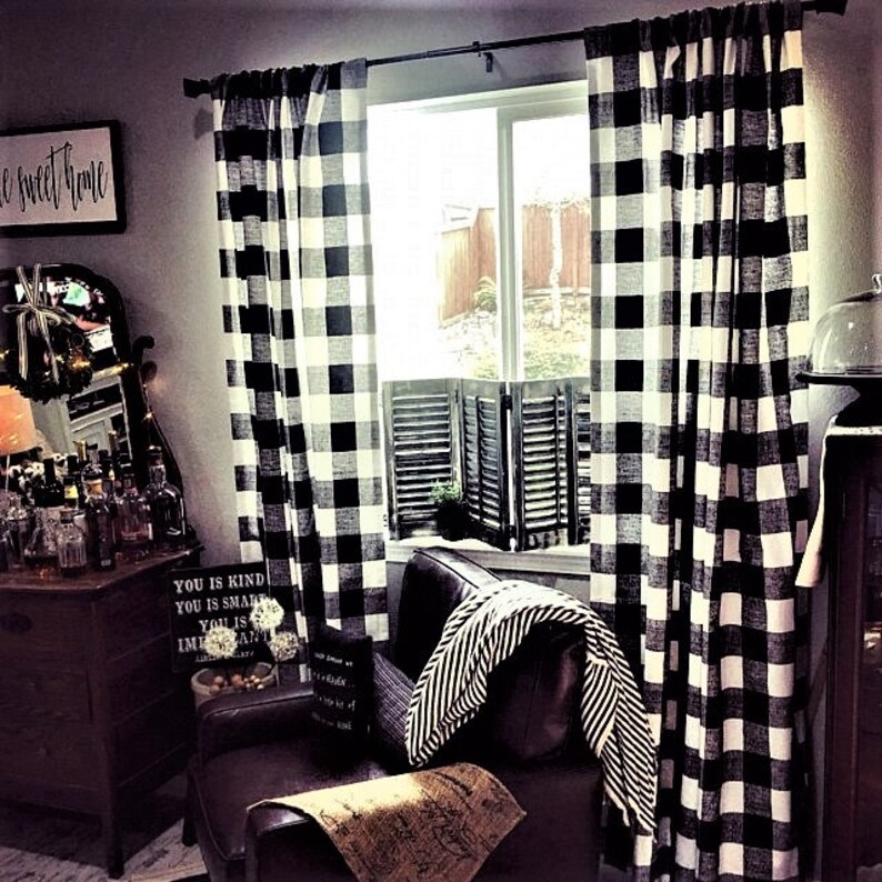 Black And White Buffalo Check Curtains Rod Pocket Optional Image 0