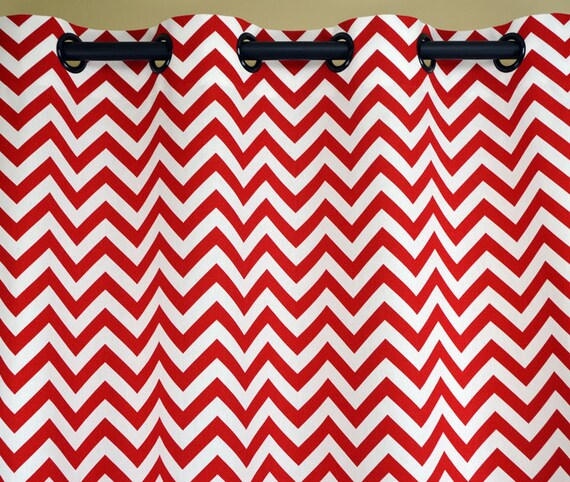 Lipstick Red White Zig Zag Chevron Curtains Grommet 84 96 Etsy