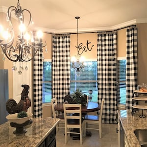 Black & White Buffalo Check Curtains -Rod Pocket - 24W, 50W, 73W, 100W - Options for Lining- Blackout, Dimout, Cotton, Napped Sateen