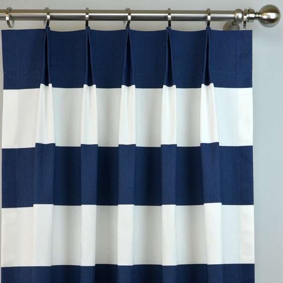Navy Blue White Cabana Modern Wide Horizontal Stripe Curtains Navy Blue White Cabana Modern Wide, Navy Blue And White Curtains