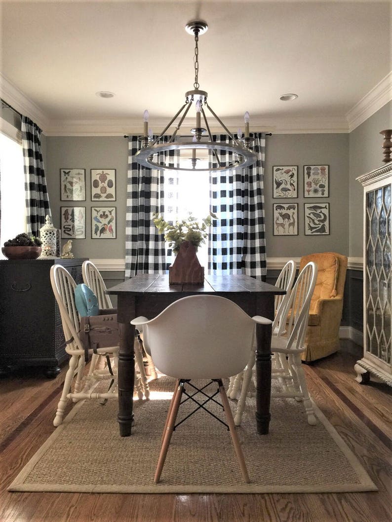 Pair Black and White Buffalo Check Curtains - 24 Width and 50 Width Options -Rod Pocket - Options For Cotton or Blackout Lining bild 4
