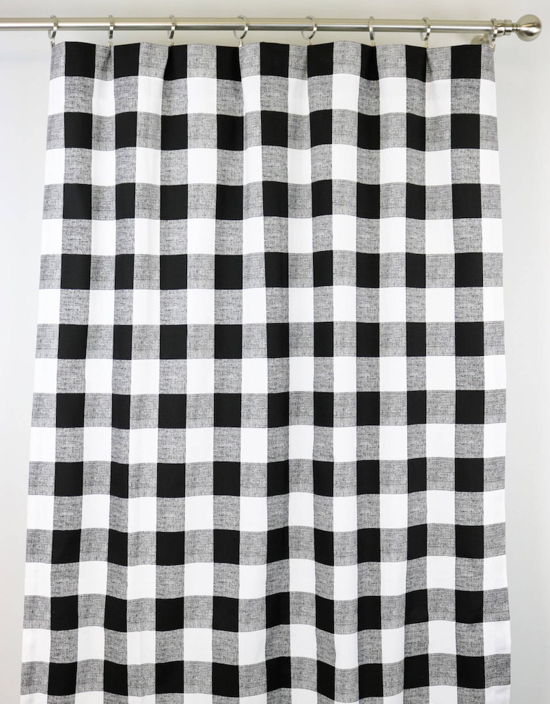 Pair Black and White Buffalo Check Curtains - 24 Width and 50 Width Options -Rod Pocket - Options For Cotton or Blackout Lining bild 7