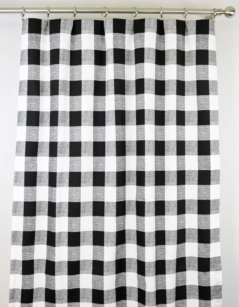 Black and White Buffalo Check Curtains Rod Pocket Options for Cotton and Blackout Lining image 8