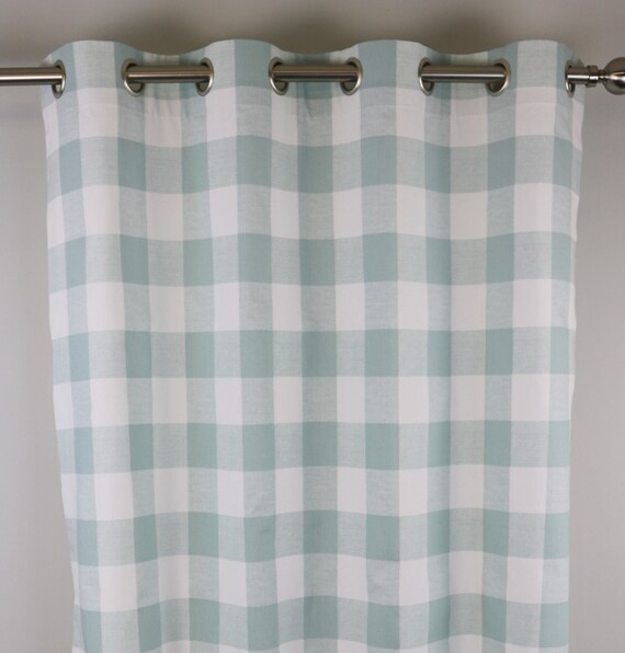 Snowy Pale Blue White Anderson Buffalo Check Curtains Image 0