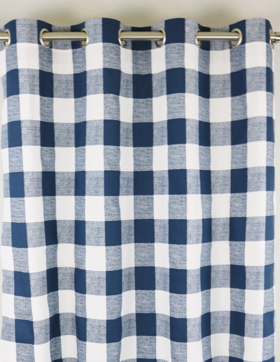 Navy White Buffalo Check Curtains Grommet Top 84 96 108 Or