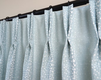 7 Colors- Pinch Pleat Curtains in Antelope Mineral Blue Slub Blend - Lining  Options Available, Blackout, Cotton, Dimout