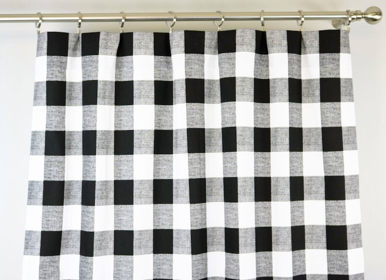 Pair Black and White Buffalo Check Curtains - 24 Width and 50 Width Options -Rod Pocket - Options For Cotton or Blackout Lining bild 6