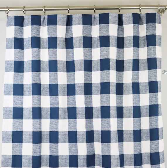 Navy Blue White Buffalo Check Curtains Rod Pocket 84 96 Image 0