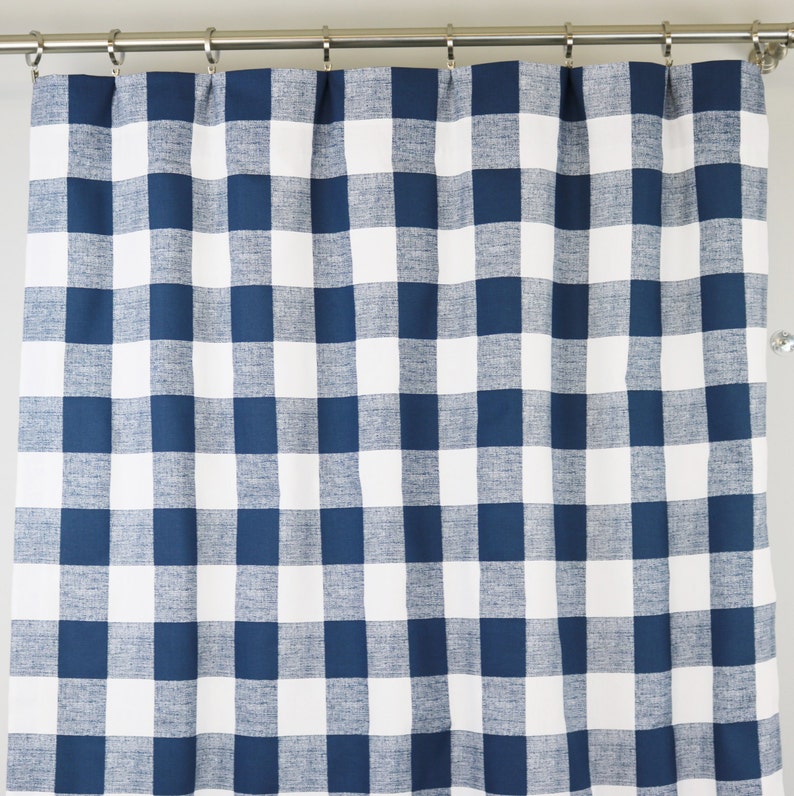 Navy Blue White Buffalo Check Curtains Rod Pocket 84 96 Image 0