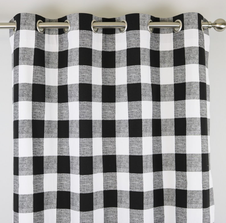 Large Black And White Buffalo Check Curtains Grommet 84 96 Image 0