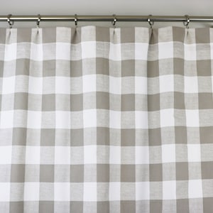 Greige Ecru Taupe White Buffalo Check Curtains Rod Pocket 84 96 108 or 120 Long by 24 or 50 Wide Optional Blackout Lining Bild 1