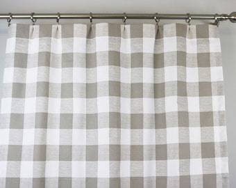 Greige Ecru Taupe White Buffalo Check Curtains - Rod Pocket - 84 96 108 or 120 Long by 24 or 50 Wide - Optional Blackout Lining