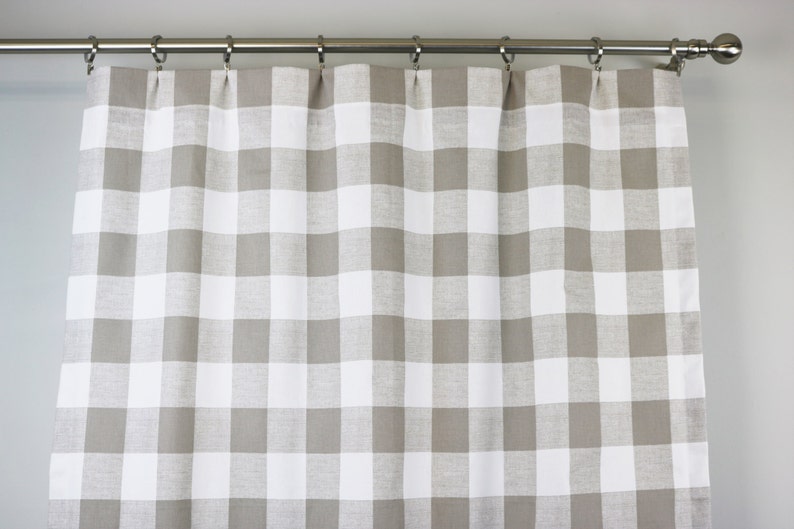 Greige Ecru Taupe White Buffalo Check Curtains Rod Pocket 84 96 108 or 120 Long by 24 or 50 Wide Optional Blackout Lining Bild 1