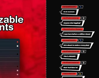 May include: A digital chat widget interface featuring customizable elements with a settings panel on the left and a live preview of chat messages on the right. The text includes Chat Widget, Customizable Elements, Streamlabs, and various user comments.