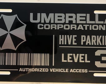 Umbrella Corporation Hive Parking - License Plate - Laser Engraved