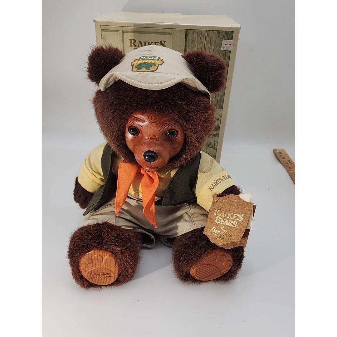 RAIKES BEARS ぬいぐるみ Vintage 1990 Raikes Bears Camp Grizzly Jeremy Wood Face Plush Bear