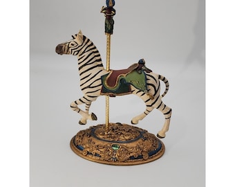 1998 Willitts Designs Carousel Classics Outside Row ZEBRA Stander w/ Monkeys