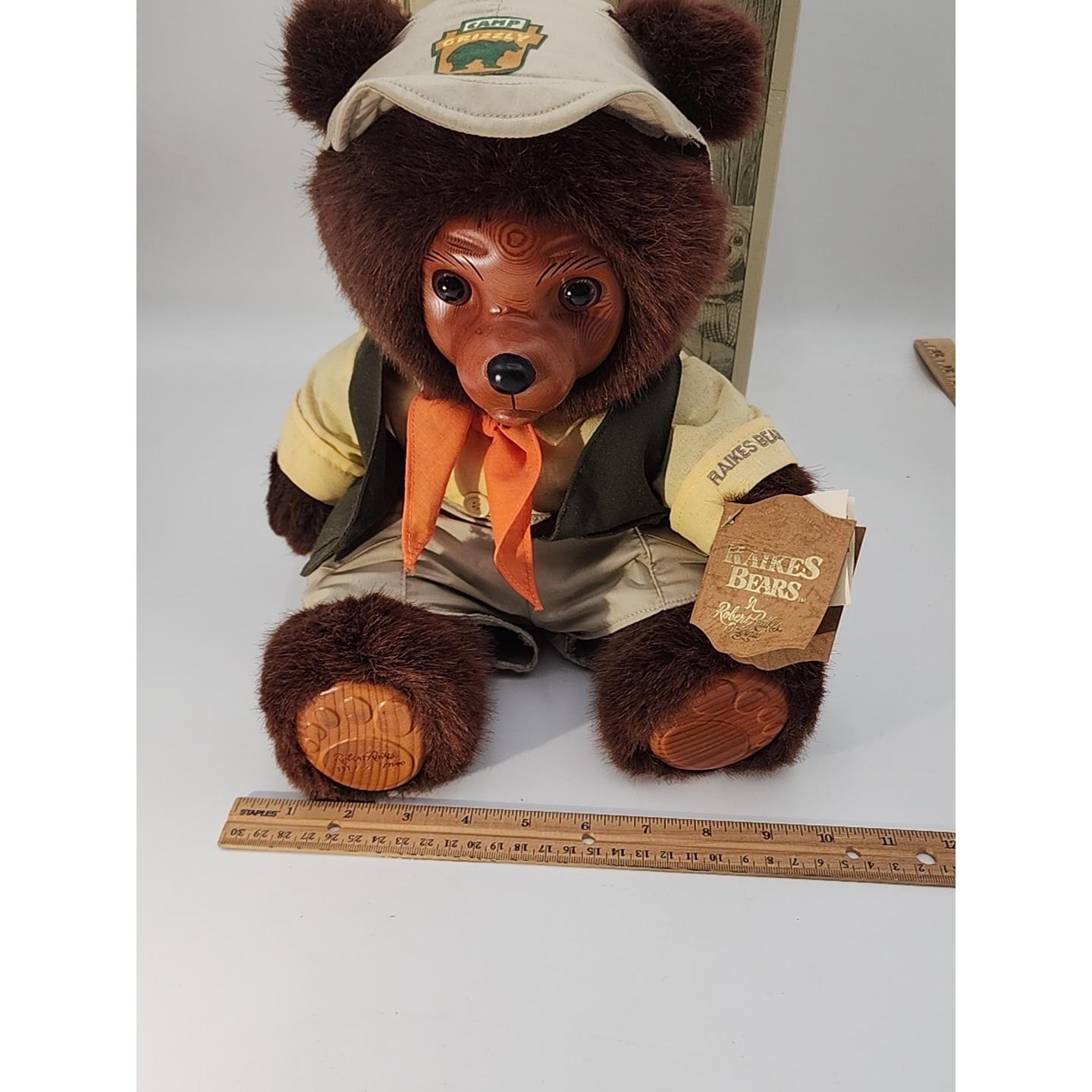 RAIKES BEARS ぬいぐるみ Vintage 1990 Raikes Bears Camp Grizzly Jeremy Wood Face Plush Bear