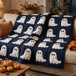 PDF-Anleitung für eine Geister-Quiltdecke, Halloween-Applikationsdecke 48x60, Nähanleitung für eine gruselige Geister-Quiltdecke, Quilt-Tutorial für Anfänger