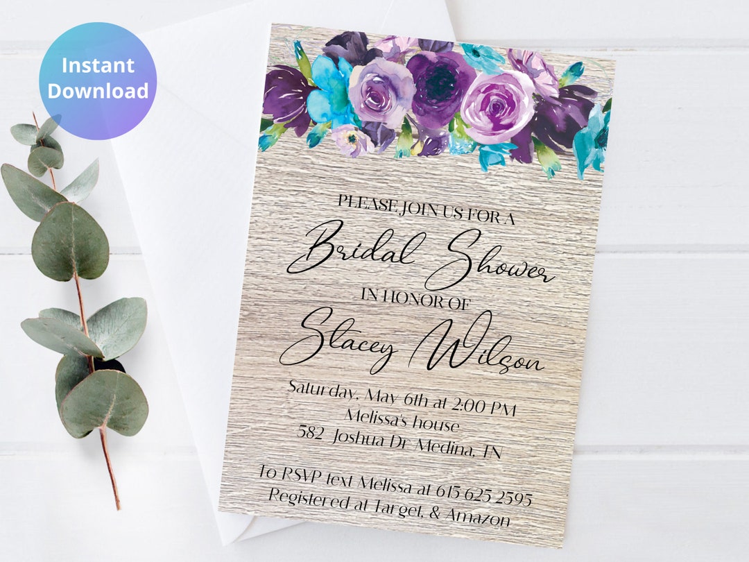 Rustic Bridal Shower Editable Invitation DIGITAL DOWNLOAD. Etsy