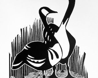 Impresión original «Gansos» Linograbado A4
