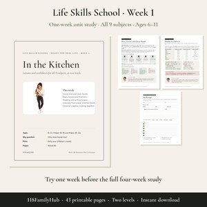 Life Skills Cooking Unit Study Week 1, One Week Homeschool Printable Ages 6-11, All Subjects, Kitchen, Recipes and Fractions, Digital PDF