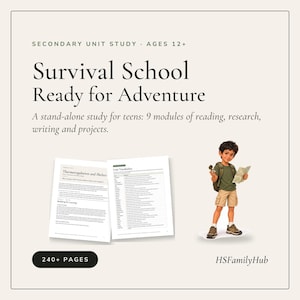 Peut inclure: Étude pédagogique intitulée Survival School Ready for Adventure pour les 12 ans et plus. Comprend plus de 240 pages, 9 modules de lecture, recherche, écriture et projets. Affiche deux pages ouvertes sur la thermorégulation et le vocabulaire.