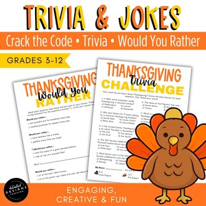 Thanksgiving Activity Pages – Crack the Code Jokes, Trivia and Would You Rather