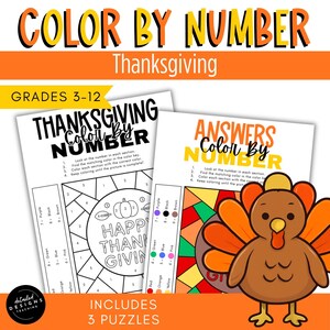 Thanksgiving Color by Number Worksheets – Printable Color by Code Pages for Kids