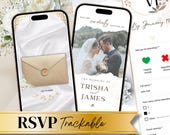 Interactive Wedding Invitation Website, Digital Wedding Invite, Trackable RSVP, Countdown, White, Beige, Gold Minimalistic (Canva Template)