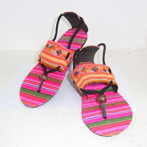 Women's Size 10.5 Thai HMONG Thong Vintage cotton pink fabric Sandal Handmade (SD054.X701)