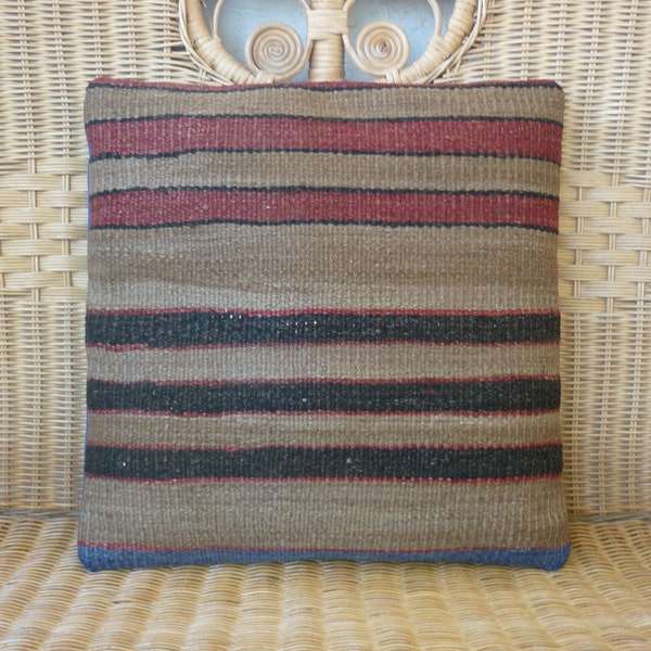 MODERN  Bohemian Home Decor,Turkish Kilim Striped Pillow Cover 16"x16",Tribal Pillow,Vintage Kilim Pillow.