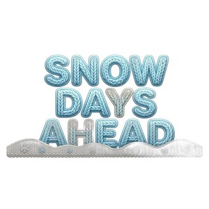 K&ouml;nnte beinhalten: Drei grafische Designs mit gestrickter Textur. Das erste zeigt COZY PAWS &uuml;ber einem Katzengesicht mit blauen Pfoten. Das zweite zeigt SNOW DAYS AHEAD &uuml;ber einer Schneewehe. Das dritte zeigt FROSTY & COZY mit einer Schneeflockengrafik.