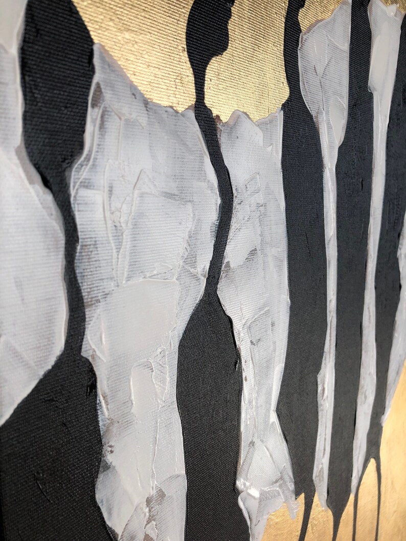 Abstract GOLD Leaf Painting BLACK WHITE Large Painting Gold Etsy