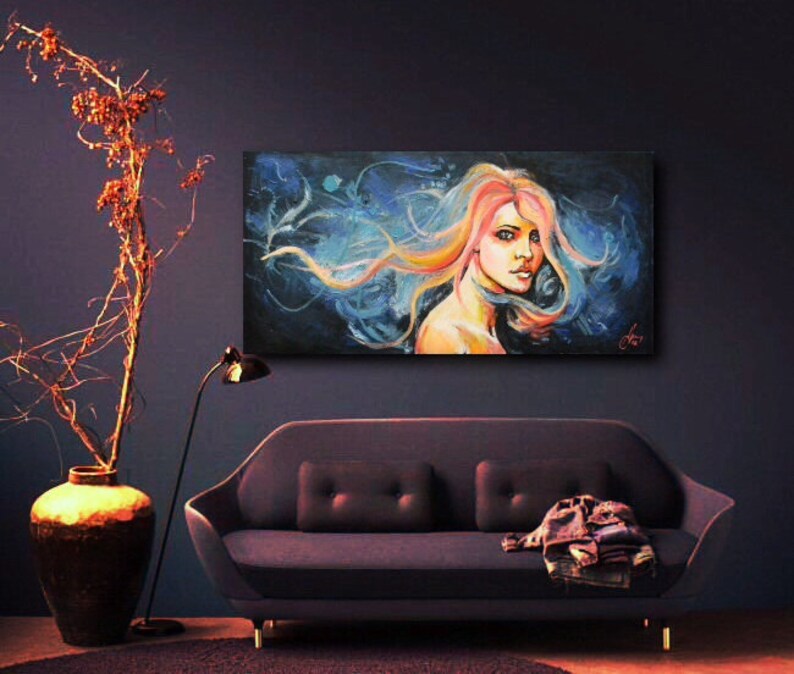 abstract painting, canvas art, Portrait original Painting, Oil painting, Abstract Woman, wall Art Fire And Ice image 5