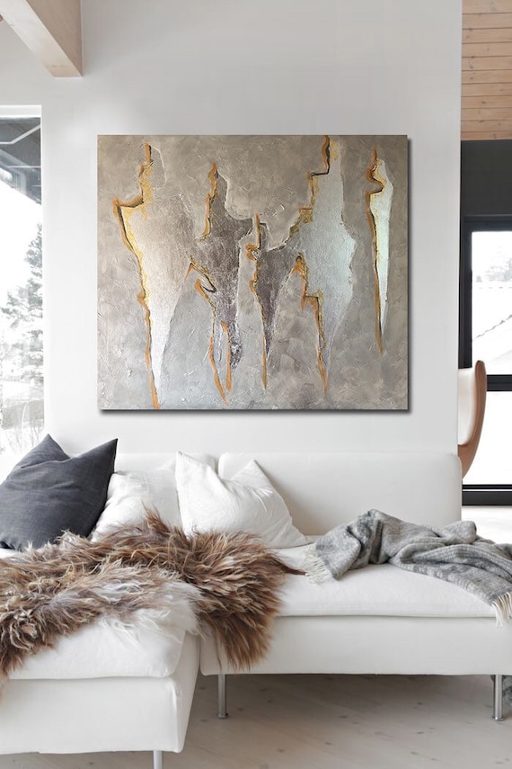 Silver Painting Large Painting Abstract Painting Silver Etsy