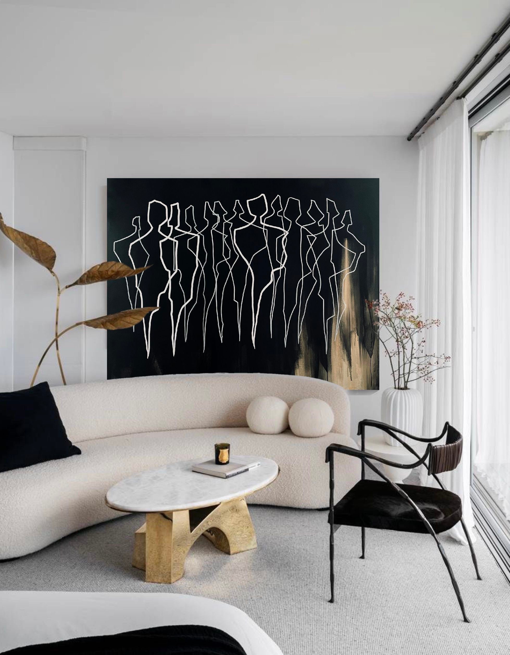 BLACK AND WHITE Abstract Painting Extra Large Wall Art Black White ...