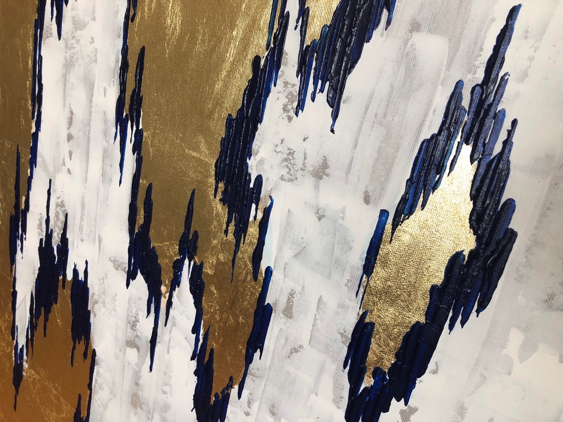 Abstract GOLD Leaf Painting WHITE LARGE Painting Gold Leaf Etsy