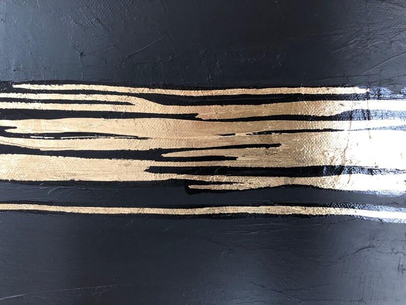 Abstract Gold Leaf Painting, Minimal Art, Black and Gold Painting , 36