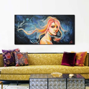 abstract painting, canvas art, Portrait original Painting, Oil painting, Abstract Woman, wall Art Fire And Ice image 4