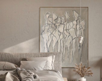 Large Painting, Abstract beige taupe Art, wall art canvas, Nudes Painting Extra large art, Texture art, large portrait, monochrome