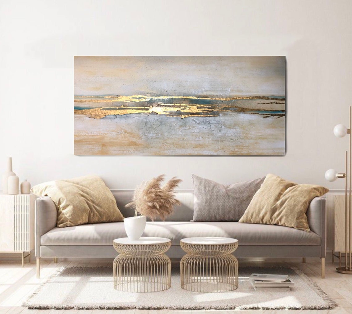 LARGE Gold Painting GOLD LEAF White Gold Wall Art Abstract Etsy