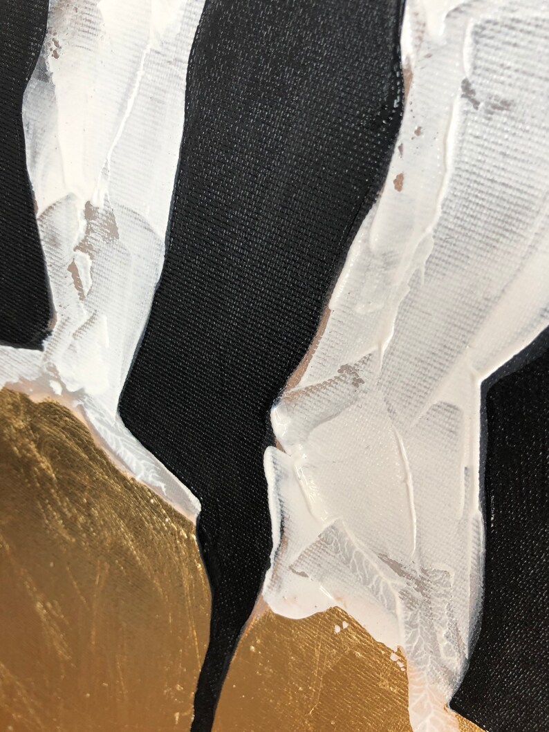 Abstract GOLD Leaf Painting BLACK WHITE Large Painting Gold Etsy