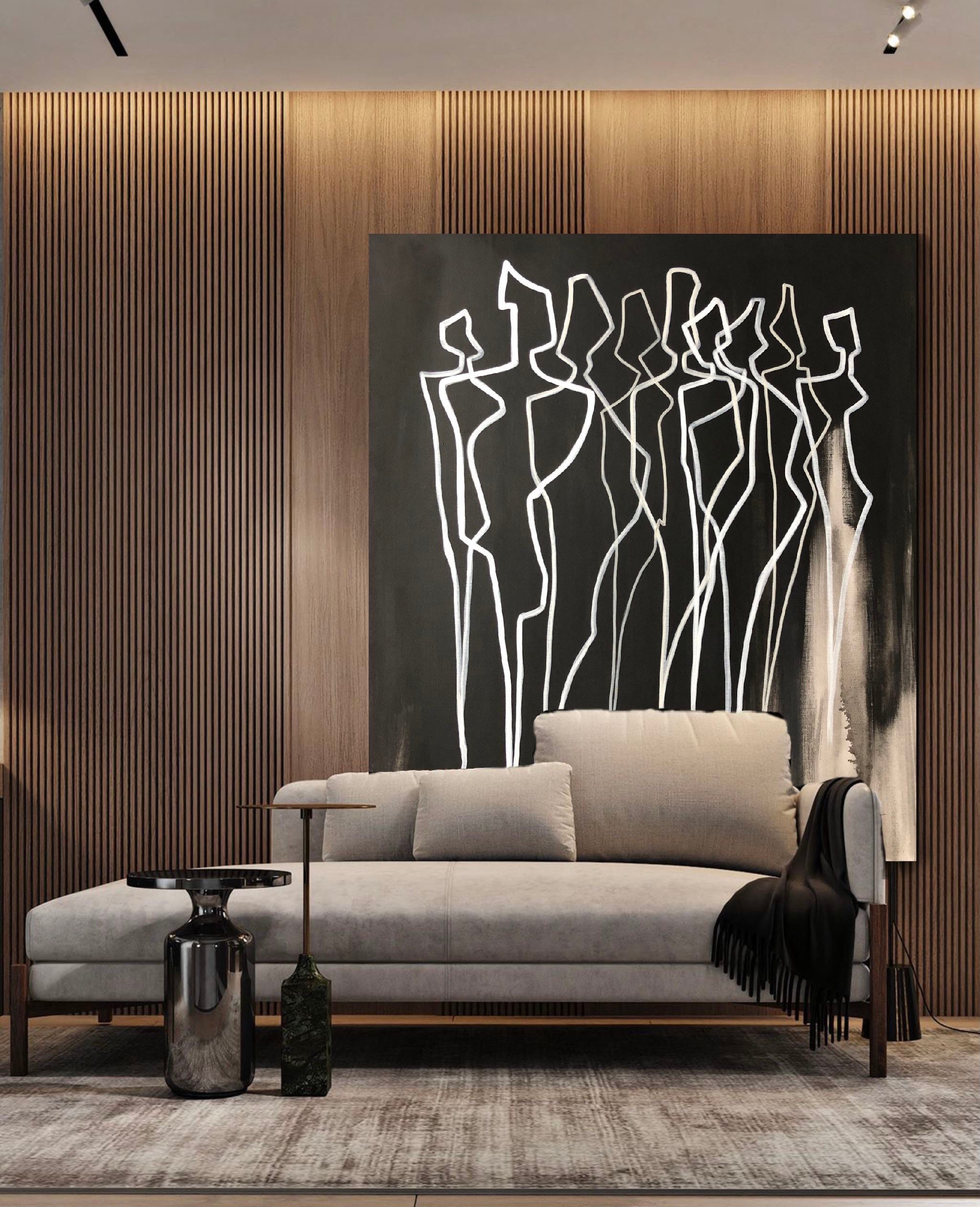 BLACK AND WHITE Abstract Painting Extra Large Wall Art Black White ...