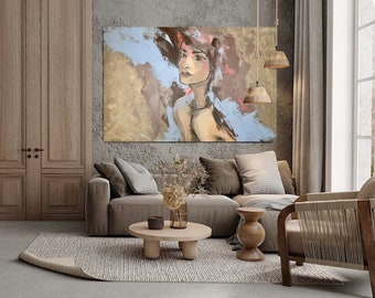 Abstract portrait painting, Abstract large Painting, Woman portrait, Colored portrait, 40” Large Painting, Modern art, portrait wall art