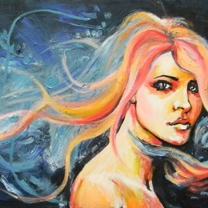 abstract painting, canvas art, Portrait original Painting, Oil painting, Abstract Woman, wall Art Fire And Ice image 2