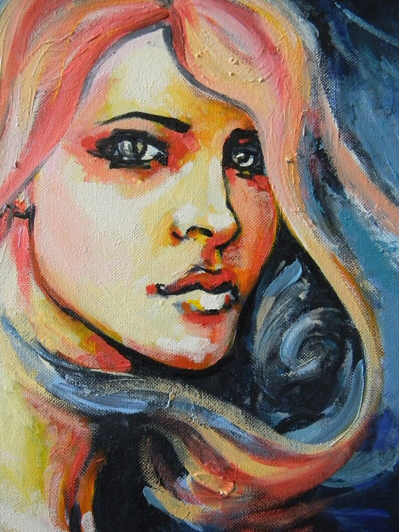 abstract painting, canvas art, Portrait original Painting, Oil painting, Abstract Woman, wall Art Fire And Ice image 3