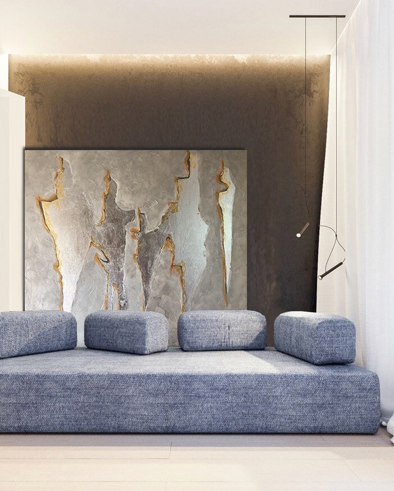 Silver Painting, Large Painting, Abstract Painting, Silver Leaf Art