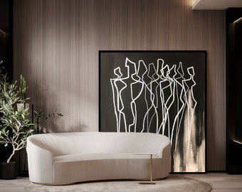 BLACK AND WHITE Abstract painting Extra large Wall Art black white modern canvas original unique art decor contemporary acrylic art