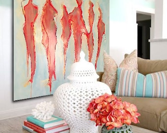 Red Abstract Painting, Extra Large Painting, 48",Original Oil Painting, Acrylic Texture, Gold Painting, Wall Art
